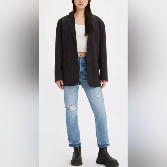 Levi's Premium 501 Original Cropped Womens Jean Size 23 X 26 Distressed Straight - Picture 3 of 16